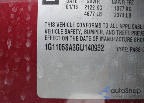 2016 Chevrolet Impala 1Lt z USA, uszkodzony, nr VIN 1G1105SA3GU140952